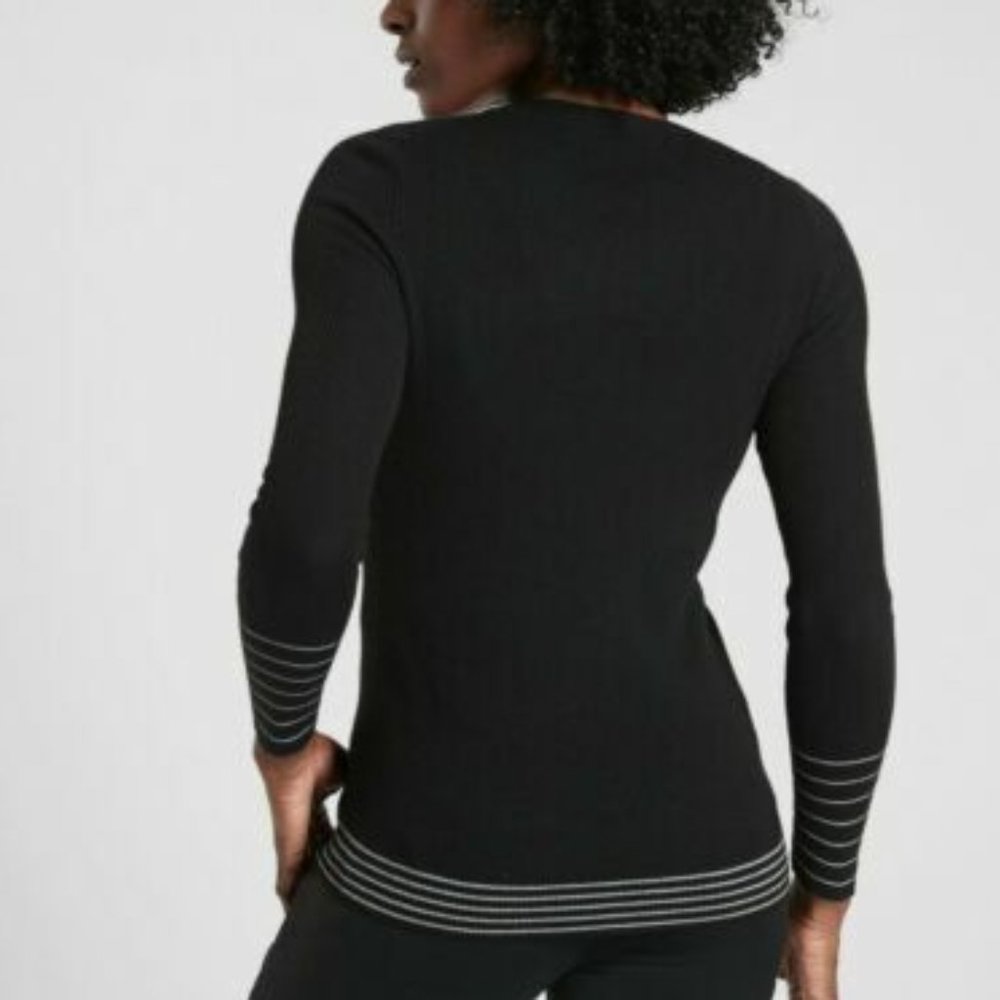 Athleta Table Rock Sweater Black Silver New NWT XS Merino Wool Thermolite Ribbed - Picture 2 of 9